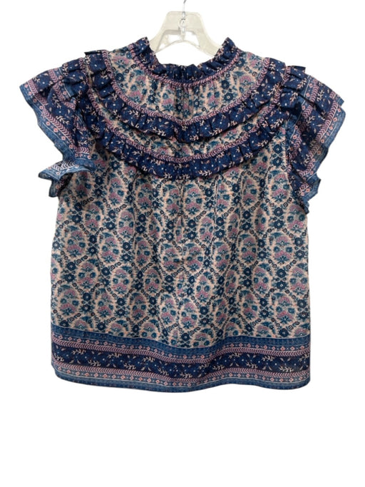 Sea New York Size Medium Blue, Purple, Pink Cotton Blend Ruffle Cap Sleeve Top Blue, Purple, Pink / Medium