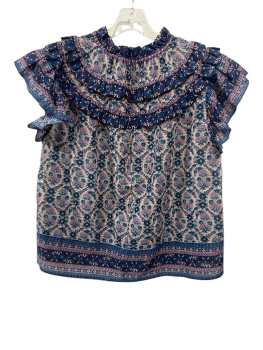 Sea New York Size Medium Blue, Purple, Pink Cotton Blend Ruffle Cap Sleeve Top Blue, Purple, Pink / Medium