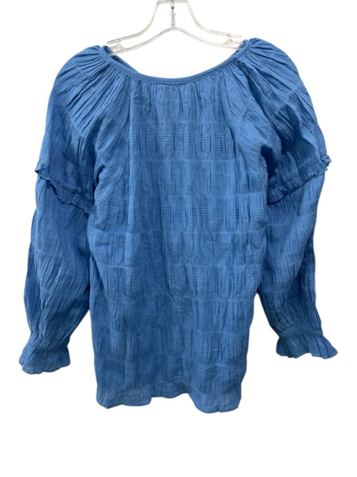 Cleobella Size Medium Blue Cotton Long Sleeve Textured Tassel Tie Detail Top Blue / Medium