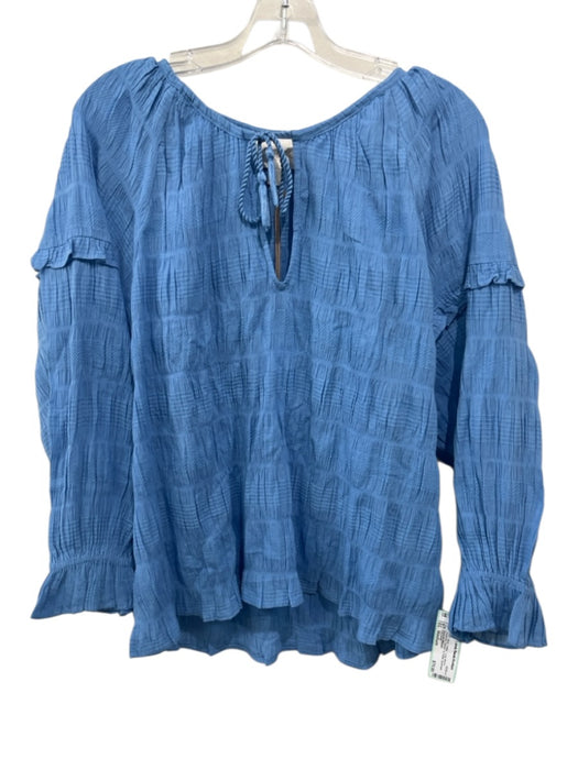 Cleobella Size Medium Blue Cotton Long Sleeve Textured Tassel Tie Detail Top Blue / Medium