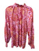 XiRENA Size Large Pink, Red, Orange Rayon Long Sleeve Floral Button Front Top Pink, Red, Orange / Large