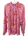 XiRENA Size Large Pink, Red, Orange Rayon Long Sleeve Floral Button Front Top Pink, Red, Orange / Large