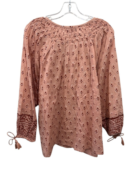 Cleobella Size Large Brown & Mauve Cotton Long puff sleeve Floral Top Brown & Mauve / Large