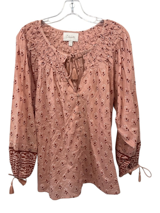 Cleobella Size Large Brown & Mauve Cotton Long puff sleeve Floral Top Brown & Mauve / Large