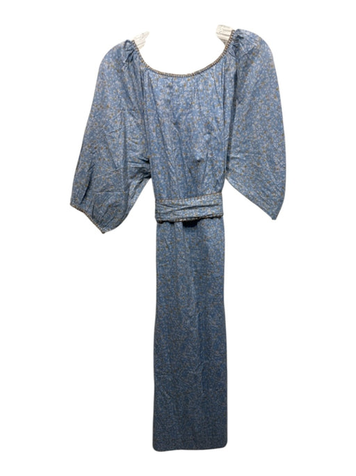 Mirth Size Medium Blue, Gray, Brown Cotton 3/4 Sleeve Floral Button Front Dress Blue, Gray, Brown / Medium