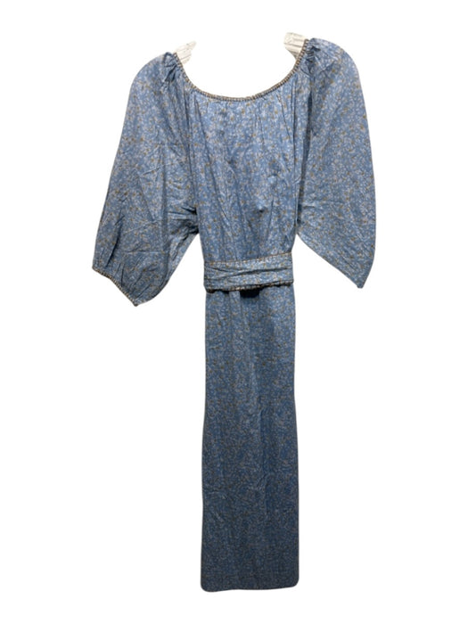 Mirth Size Medium Blue, Gray, Brown Cotton 3/4 Sleeve Floral Button Front Dress Blue, Gray, Brown / Medium