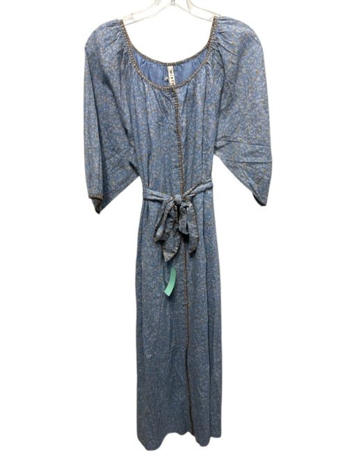 Mirth Size Medium Blue, Gray, Brown Cotton 3/4 Sleeve Floral Button Front Dress Blue, Gray, Brown / Medium