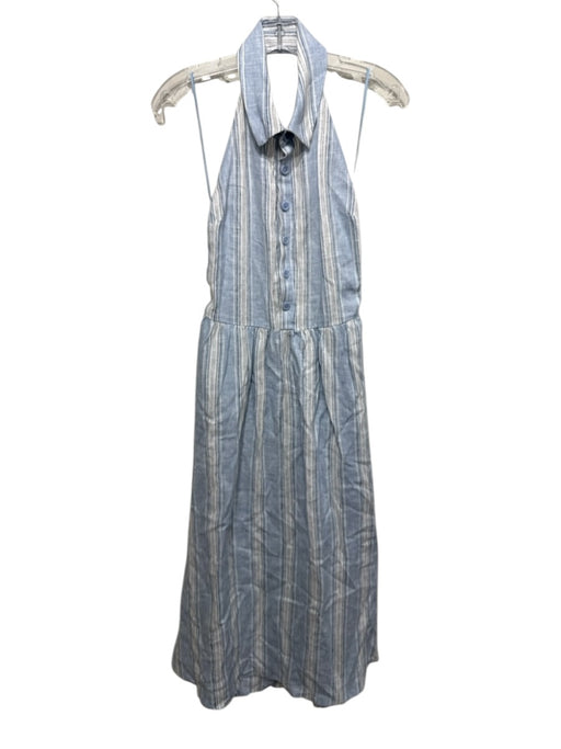 Reformation Size 8 Light Blue, Black, White Linen Sleeveless Half Button Dress Light Blue, Black, White / 8
