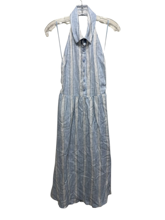 Reformation Size 8 Light Blue, Black, White Linen Sleeveless Half Button Dress Light Blue, Black, White / 8