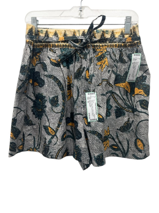 Ulla Johnson Size 10 Black, Teal, Yellow Cotton High Rise Floral Pleated Shorts Black, Teal, Yellow / 10