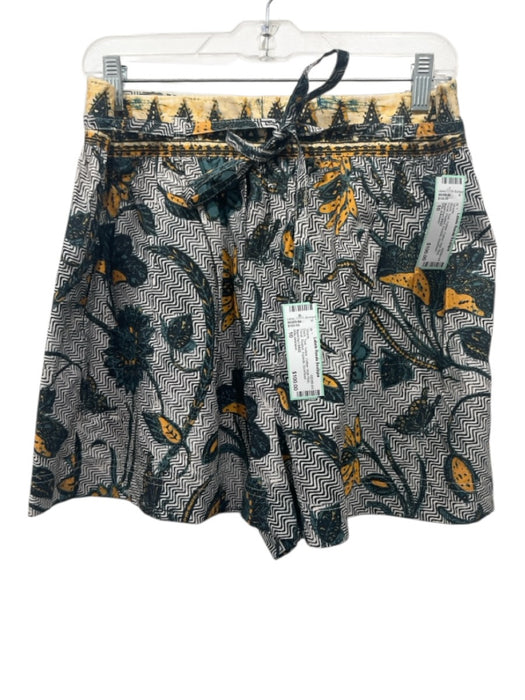 Ulla Johnson Size 10 Black, Teal, Yellow Cotton High Rise Floral Pleated Shorts Black, Teal, Yellow / 10