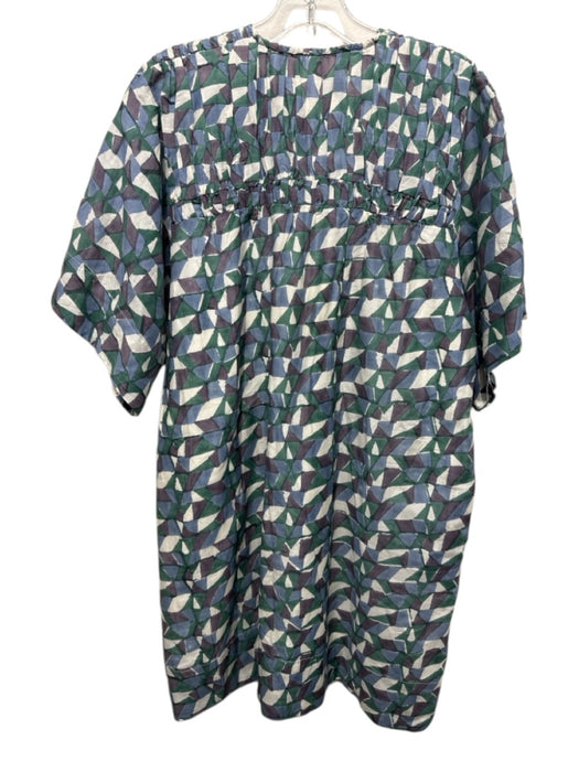 Mirth Size Medium Blue, Purple, Green Cotton Short Sleeve Watercolor Dress Blue, Purple, Green / Medium