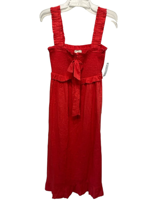 Farm Rio Size Medium Red Cotton Sleeveless Pineapple Ruffles Smocked Dress Red / Medium