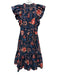 Ulla Johnson Size Est M Navy, Orange, Red Cotton Blend Ruffle Cap Sleeve Dress Navy, Orange, Red / Est M