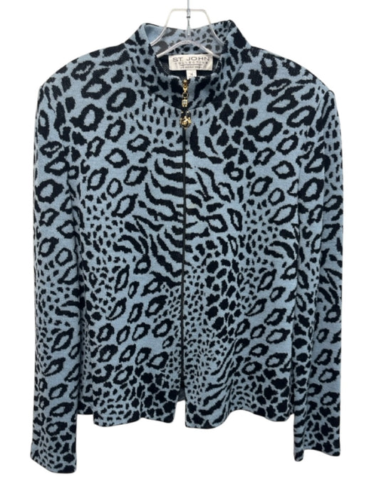 St. John Collection Size 14 Blue & Black Print Wool Blend Zipper Jacket Blue & Black Print / 14