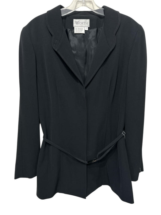 Worth Size 14 Black Triacetate Blend 3 Button Belted Blazer Jacket Black / 14