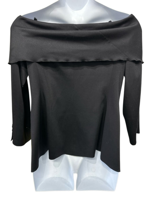Worth Size 14 Midnight Black Wool & Nylon Blend Off Shoulder Wide Collar Jacket Midnight Black / 14