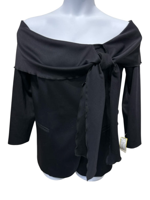 Worth Size 14 Midnight Black Wool & Nylon Blend Off Shoulder Wide Collar Jacket Midnight Black / 14
