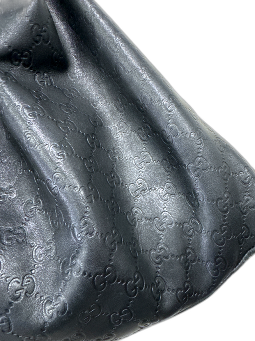 Gucci Black Leather Logo Embossed Silver Hardware Top Handle Magnetic Close Bag Black / L