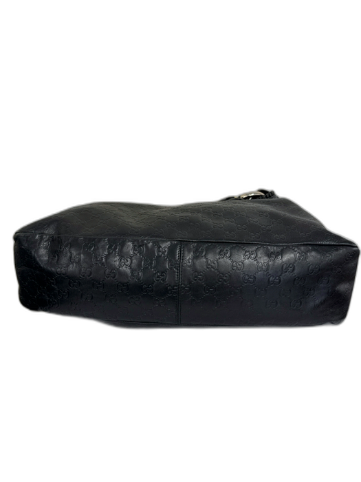 Gucci Black Leather Logo Embossed Silver Hardware Top Handle Magnetic Close Bag Black / L