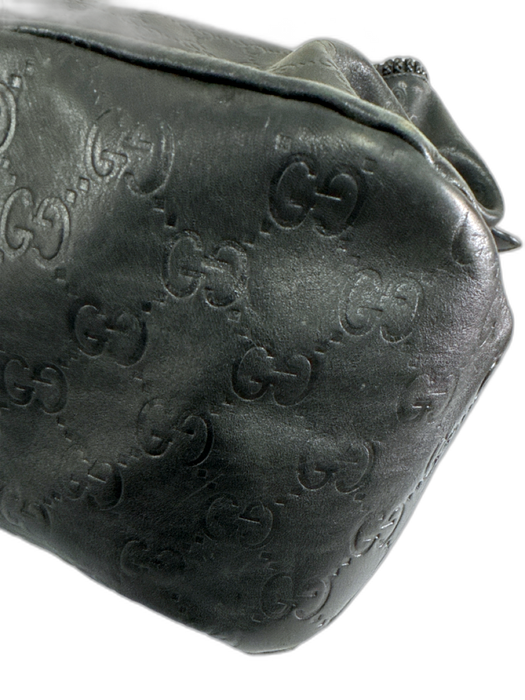 Gucci Black Leather Logo Embossed Silver Hardware Top Handle Magnetic Close Bag Black / L