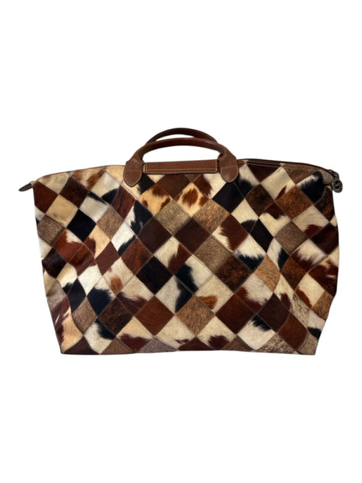 Longchamp Brown, Black, Cream Nylon fur print Patchwork Tote Luggage Brown, Black, Cream