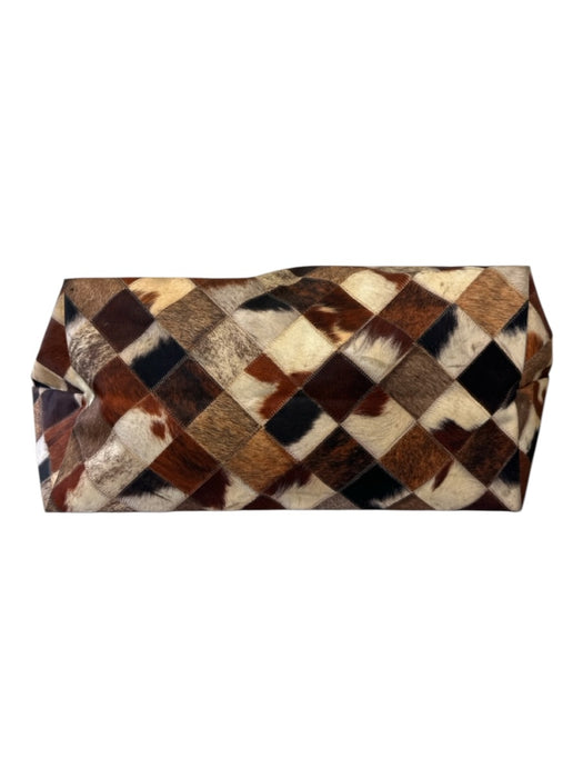 Longchamp Brown, Black, Cream Nylon fur print Patchwork Tote Luggage Brown, Black, Cream