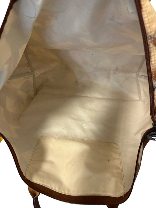 Longchamp Brown, Black, Cream Nylon fur print Patchwork Tote Luggage Brown, Black, Cream