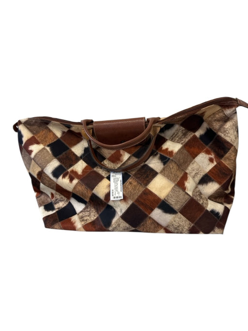 Longchamp Brown, Black, Cream Nylon fur print Patchwork Tote Luggage Brown, Black, Cream