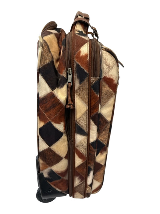 Longchamp Brown, Black, Cream Nylon Leather trim fur print Patchwork Luggage Brown, Black, Cream