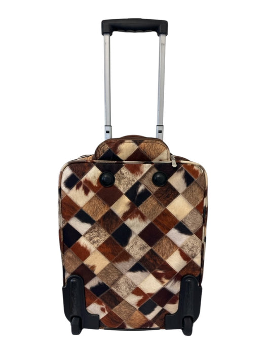 Longchamp Brown, Black, Cream Nylon Leather trim fur print Patchwork Luggage Brown, Black, Cream