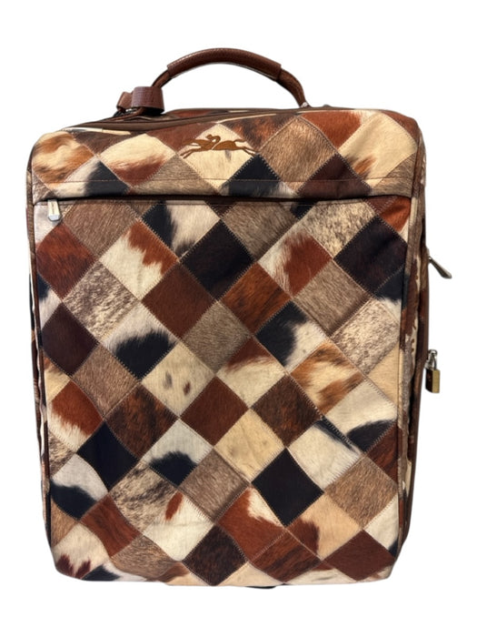 Longchamp Brown, Black, Cream Nylon Leather trim fur print Patchwork Luggage Brown, Black, Cream
