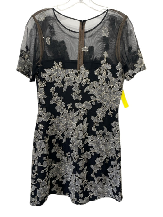 Tadashi Shoji Size 8 Black, Gray & Gold Rayon Blend Short Sheer Sleeve Dress Black, Gray & Gold / 8