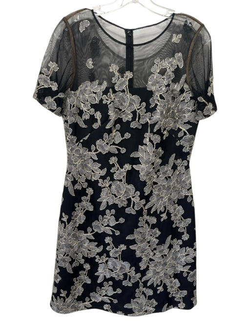 Tadashi Shoji Size 8 Black, Gray & Gold Rayon Blend Short Sheer Sleeve Dress Black, Gray & Gold / 8