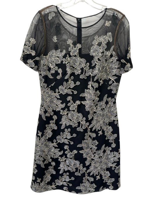 Tadashi Shoji Size 8 Black, Gray & Gold Rayon Blend Short Sheer Sleeve Dress Black, Gray & Gold / 8