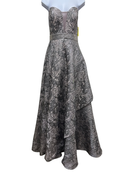 Ellie Wilde Size 8 Mauve & Silver Polyester & Metallic Strapless Tiered Gown Mauve & Silver / 8