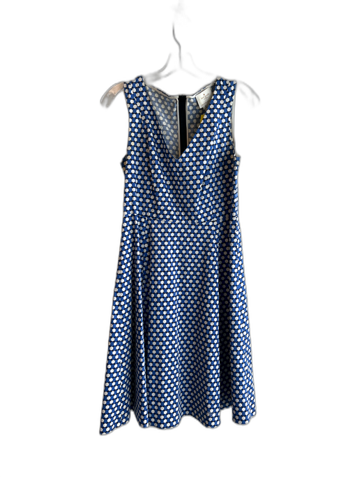 Kate Spade Size 8 Blue Black & White Cotton Blend V Neck Back Zip Dots Dress Blue Black & White / 8