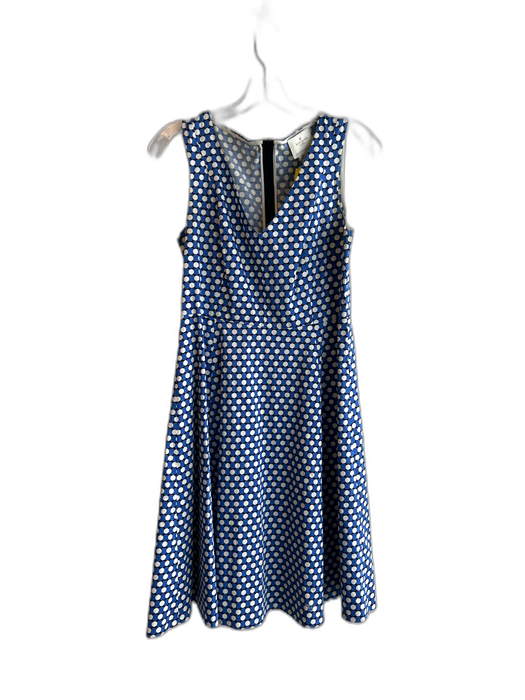 Kate Spade Size 8 Blue Black & White Cotton Blend V Neck Back Zip Dots Dress Blue Black & White / 8