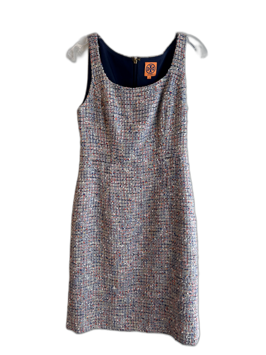 Tory Burch Size 6 Multi Acrylic Blend Tweed Square Neck Sleeveless Dress Multi / 6