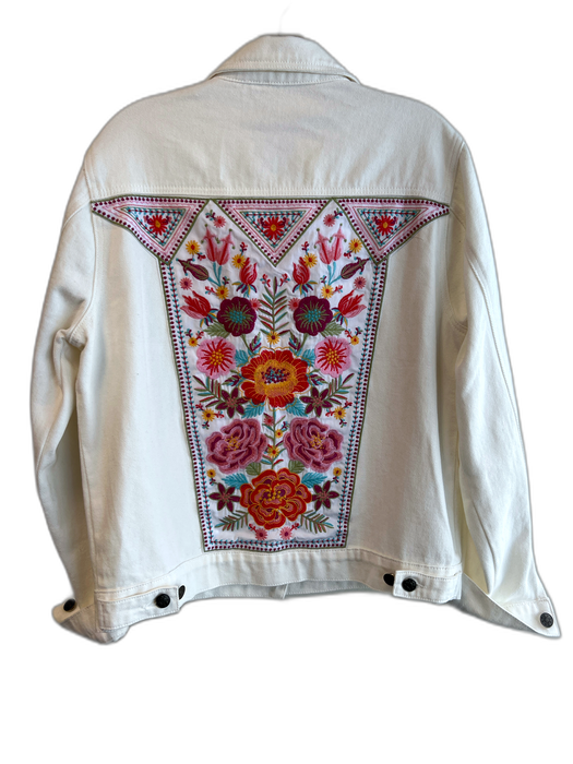 Savanna Jane Size M White Cotton Collared Button Up Long Sleeve Denim Jacket White / M
