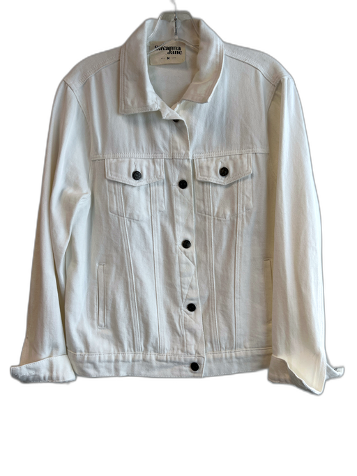 Savanna Jane Size M White Cotton Collared Button Up Long Sleeve Denim Jacket White / M