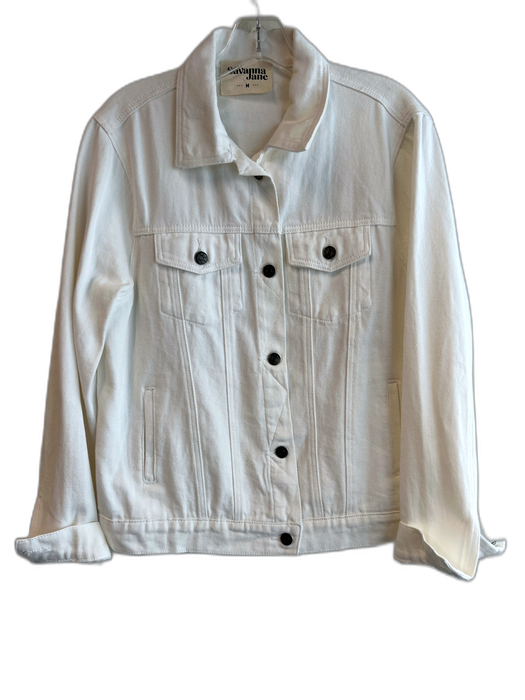 Savanna Jane Size M White Cotton Collared Button Up Long Sleeve Denim Jacket White / M