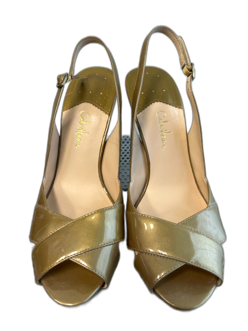 Cole Haan Shoe Size 9.5 Gold Tone Leather Cross Over Open Toe & Heel Shoes Gold Tone / 9.5