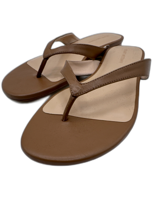 Stuart Weitzman Shoe Size 6 Brown Leather Round Toe Slide Thong Sandals Brown / 6