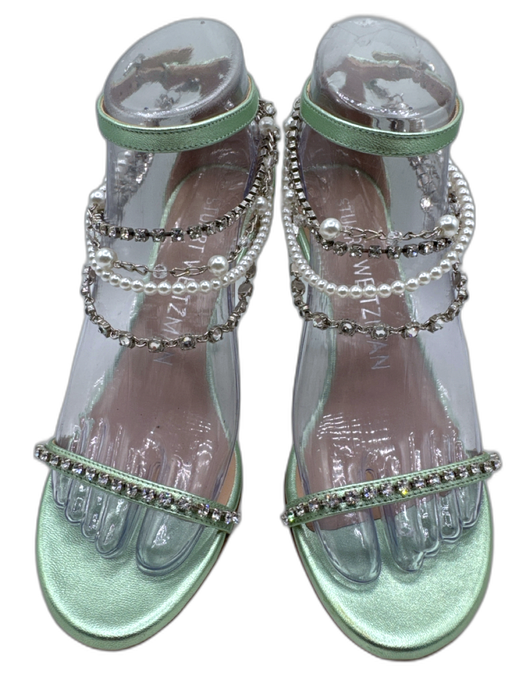Stuart Weitzman Shoe Size 6 Light Green Leather Round Toe Thong Sandals Light Green / 6