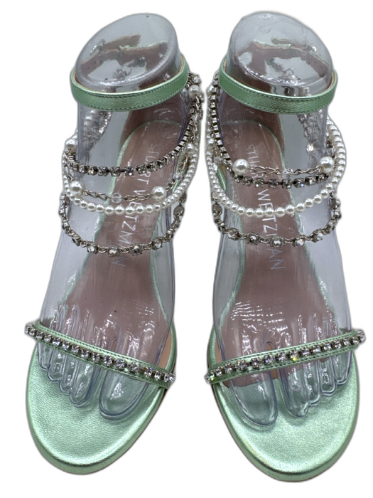 Stuart Weitzman Shoe Size 6 Light Green Leather Round Toe Thong Sandals Light Green / 6