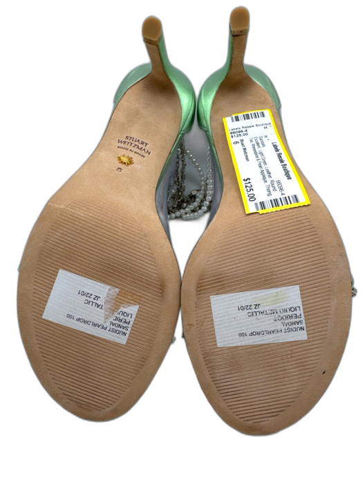 Stuart Weitzman Shoe Size 6 Light Green Leather Round Toe Thong Sandals Light Green / 6