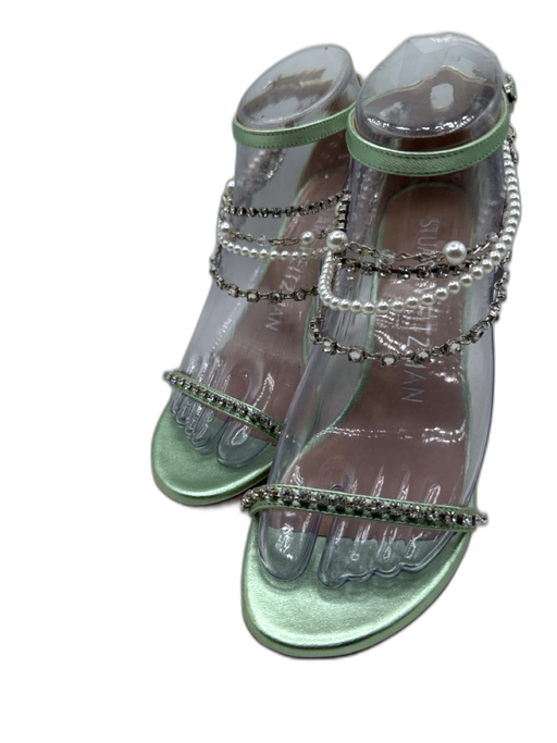 Stuart Weitzman Shoe Size 6 Light Green Leather Round Toe Thong Sandals Light Green / 6