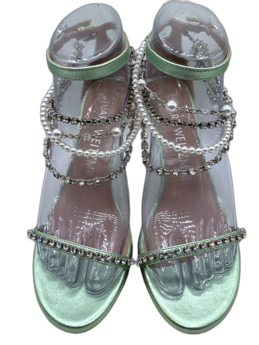 Stuart Weitzman Shoe Size 6 Light Green Leather Round Toe Thong Sandals Light Green / 6