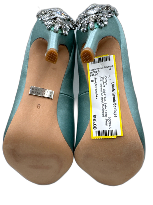 Badgley Mischka Shoe Size 6 Light Blue Satin Letter Peep Toe Pumps Light Blue / 6